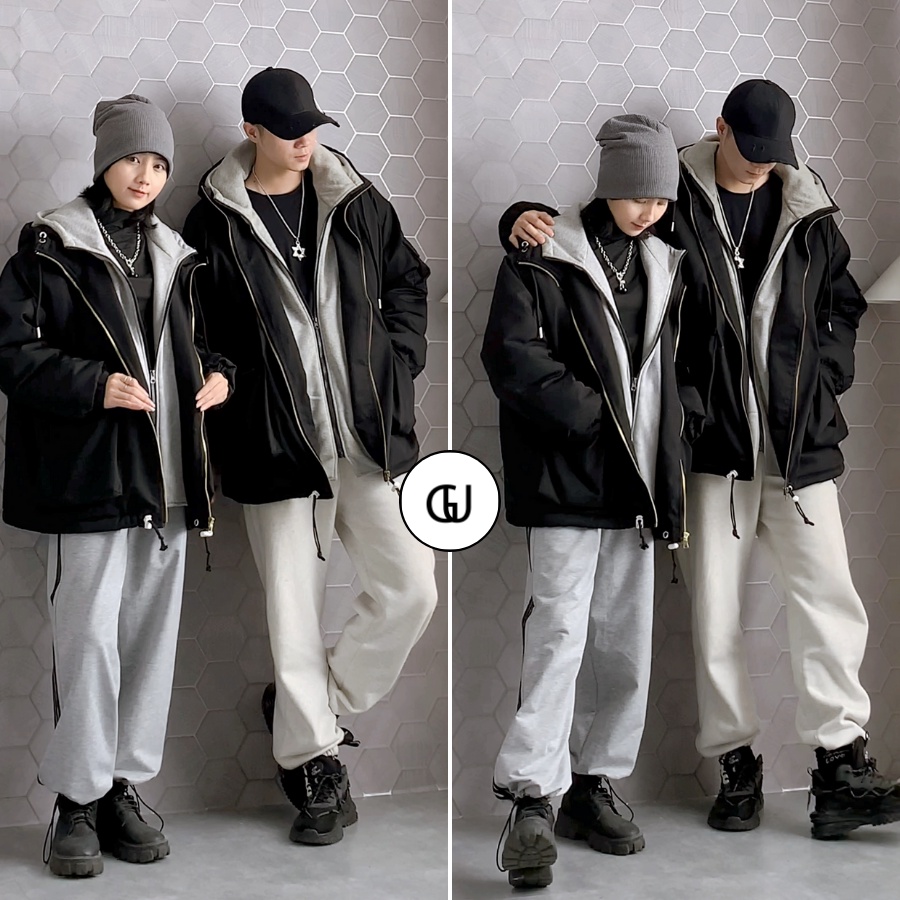 Áo Khoác Nam Nữ Phối Layer Hoodie Zip Siêu Dày Dặn GUF