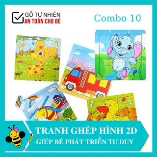 Đồ chơi xếp hình 🍓  FREESHIP Từ 250K 🍓 COMBO 10 tranh ghép hình thông minh 9 mảnh cho bé trai, bé gái
