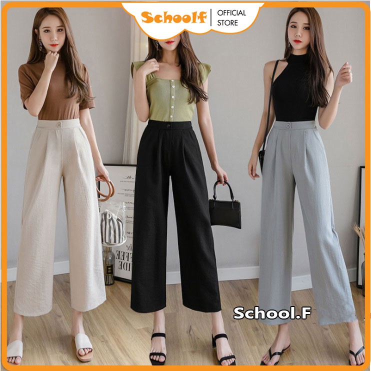 Quần Culottes ống rộng dáng lửng dài 85cm - Quần đũi lửng tôn dáng 3 màu Trắng / Đen / Kem | SchoolF