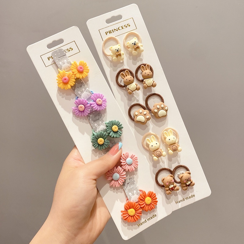 Bộ Dây Buộc Tóc Co Giãn Họa Tiết Hoạt Hình Phong Cách Hàn Quốc Cho Bé