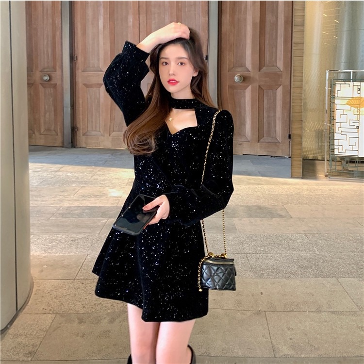 ZHELIHANGFEI Đầm Ngắn Tay Phồng Thiết Kế Quyến Rũ Thời Trang