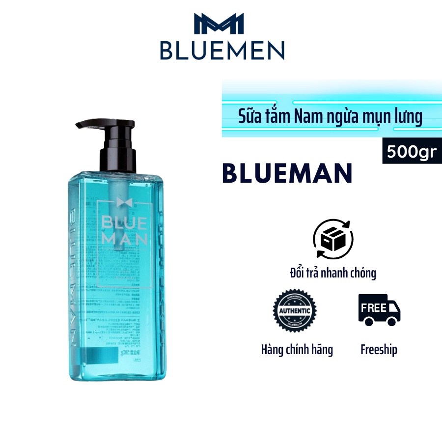 Sữa Tắm Nam Blueman Hương Nước Hoa Thơm Lâu Anti Acne Giảm Mụn Lưng Mờ Thâm 500ml