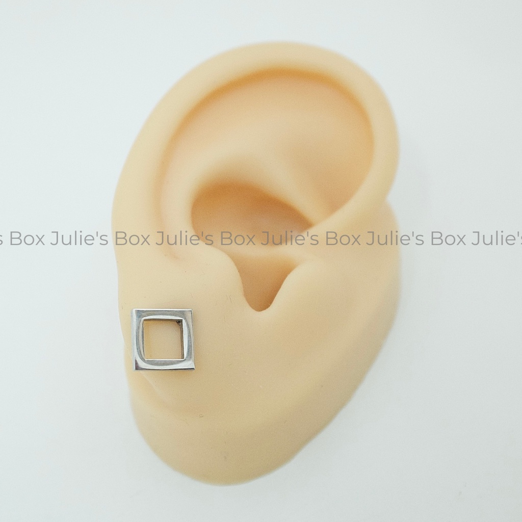 [1 Chiếc] Khuyên Tai Hình Học Tam Giác Vuông Tròn Rỗng Size Lớn Unisex Titan Không Đen Không Ngứa julies box 66