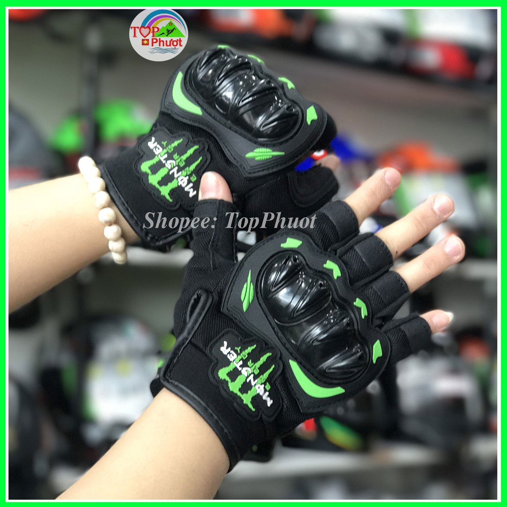 Găng tay phượt hở ngón chống nắng đi xe máy xe đạp Monster có gù bảo hộ