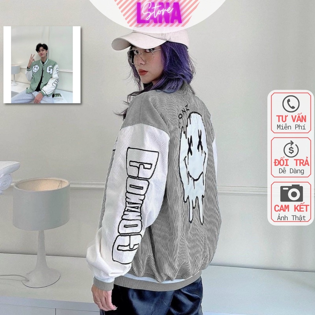 Áo Khoác Bomber Nhung Tăm nam nữ thêu chữ G form cực đẹp, Áo khoác unisex nam nữ