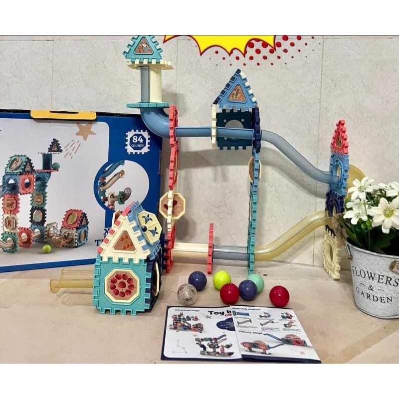 Bộ đồ chơi xếp khối lego cafe shop, xếp hình thông minh có máng trượt