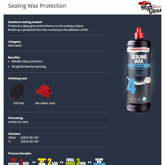 Dung dịch phủ wax tăng độ bóng và bảo vệ sơn cao cấp Menzerna Sealing Wax Protection 1 lít