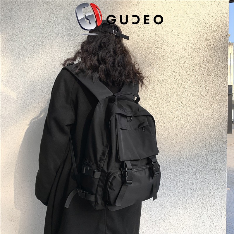 Balo Nam Nữ Màu Đen ULZZANG Basic Đi Học Cặp Sách Thời Trang Đẹp GUDEO