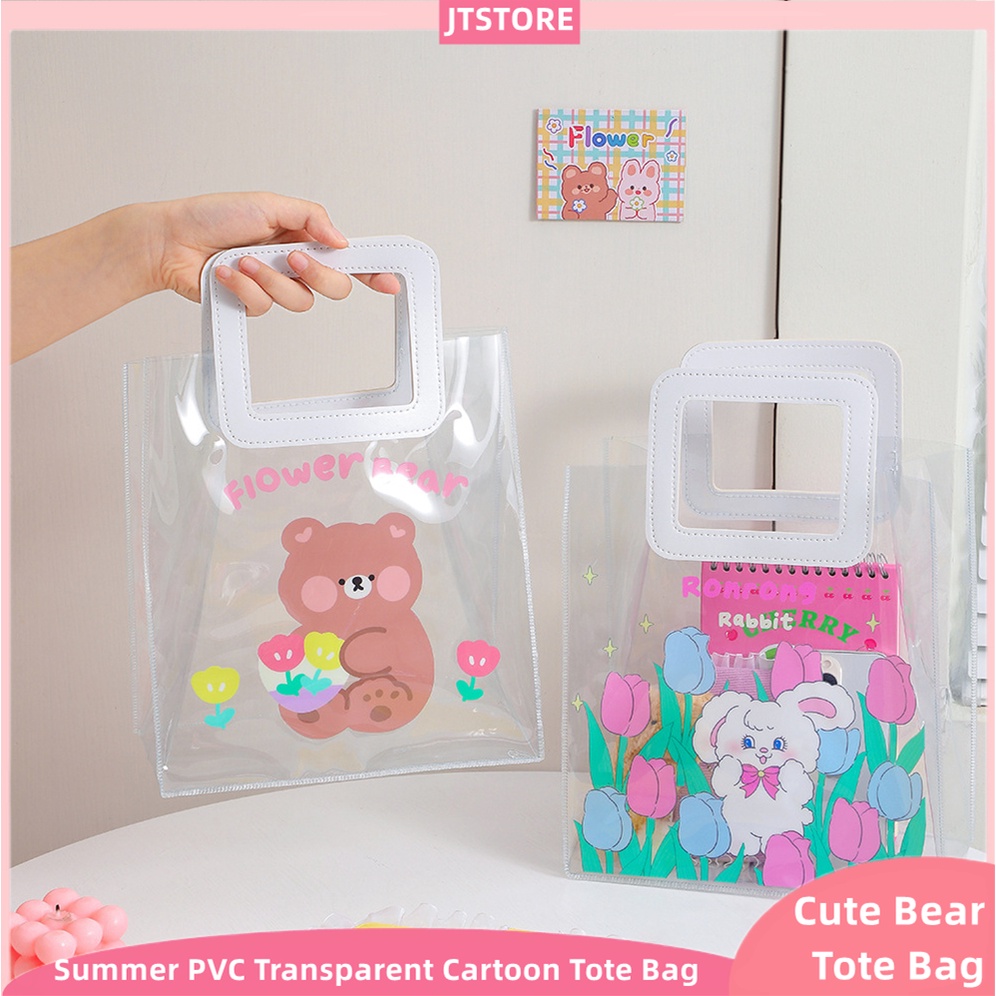 Túi Tote Trong Suốt Chất Liệu PVC Họa Tiết Gấu Dễ Thương