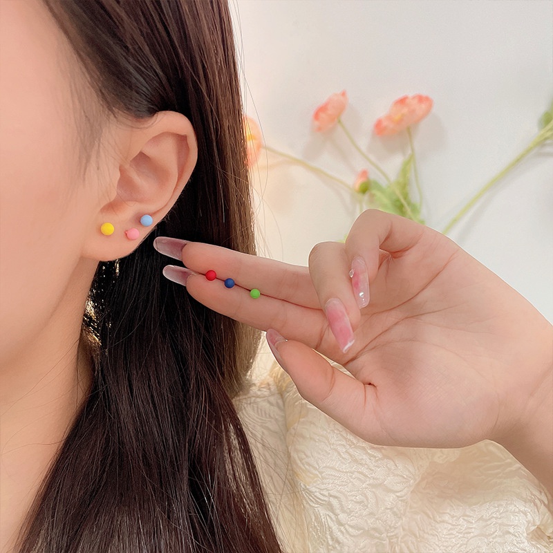 [Hàng Mới Về] Set Khuyên Tai Hạt Đậu Mini Nhiều Màu Sắc Ngọt Ngào Đơn Giản Cho Nữ