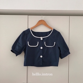 Áo kate cổ tròn viền trắng