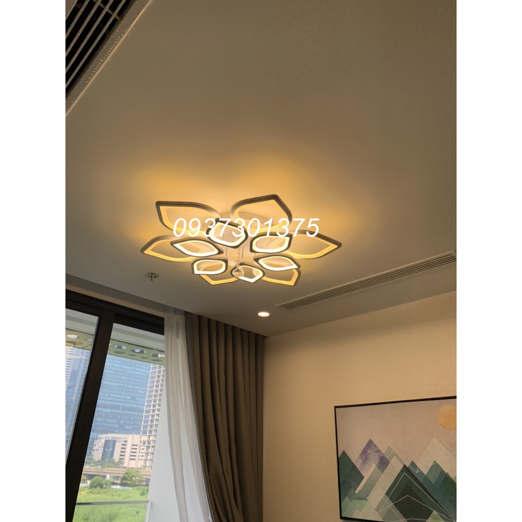 Đèn Ốp Trần LED Hiện Đại 12 Cánh Sen ánh sáng 3 chế độ có diều khiển từ xa phân tầng.Bảo Hành 2 Năm