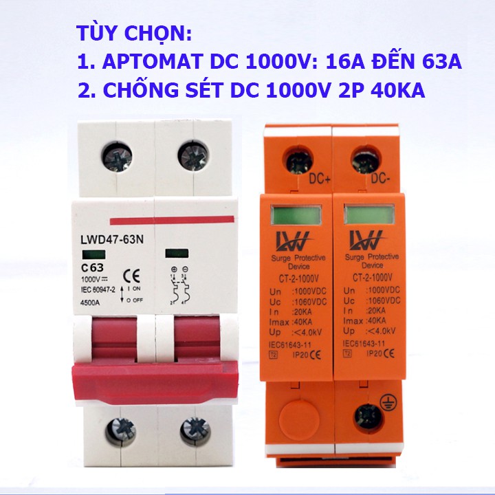 TÙY CHỌN: CHỐNG SÉT DC 1000V 2P 40KA LW VÀ APTOMAT DC 1000V LW