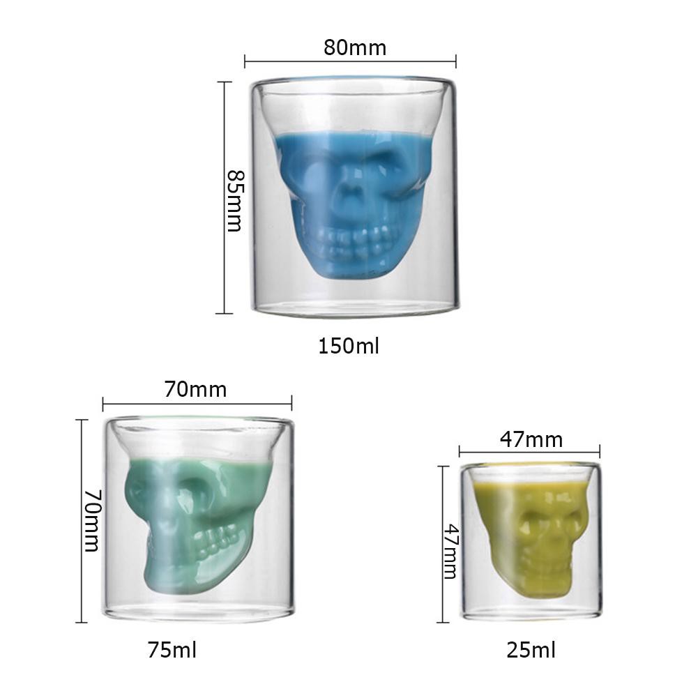 Halloween Skull Double Layer Transparent Glass Cup Beer Cup for Home Bar Beer Water Party Hotel