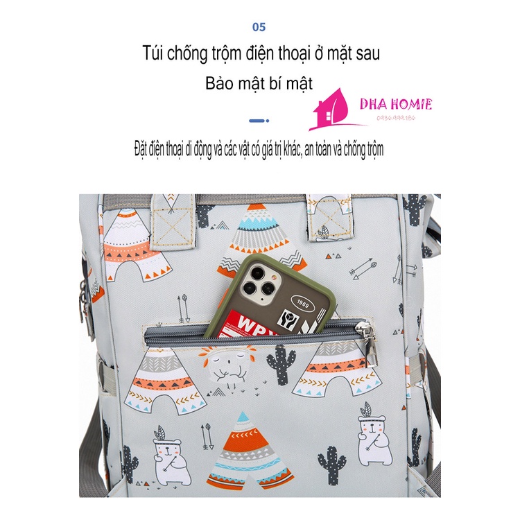 BALO ĐỰNG BỈM SỮA CHO MẸ VÀ BÉ THỜI TRANG 10 NGĂN CHỨA CHỐNG THẤM NƯỚC - DHA HOMIE