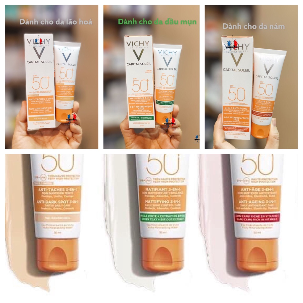 Kem chống nắng Vichy Capital Soleil 3in1 SPF50+ UVA & UVB 50ml - Kem chống nắng cho da dầu mụn, nhạy cảm