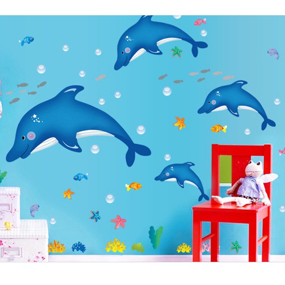 Decal dán tường cá heo trang trí phòng cho bé