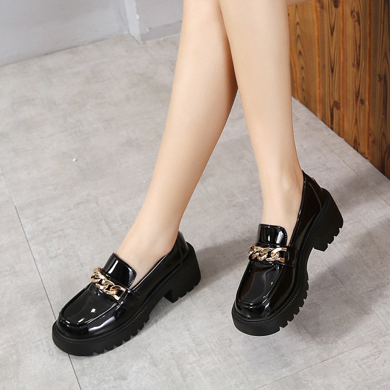 Giày Da PU Đế Xuồng Phong Cách Retro Anh Quốc Cho Nữ