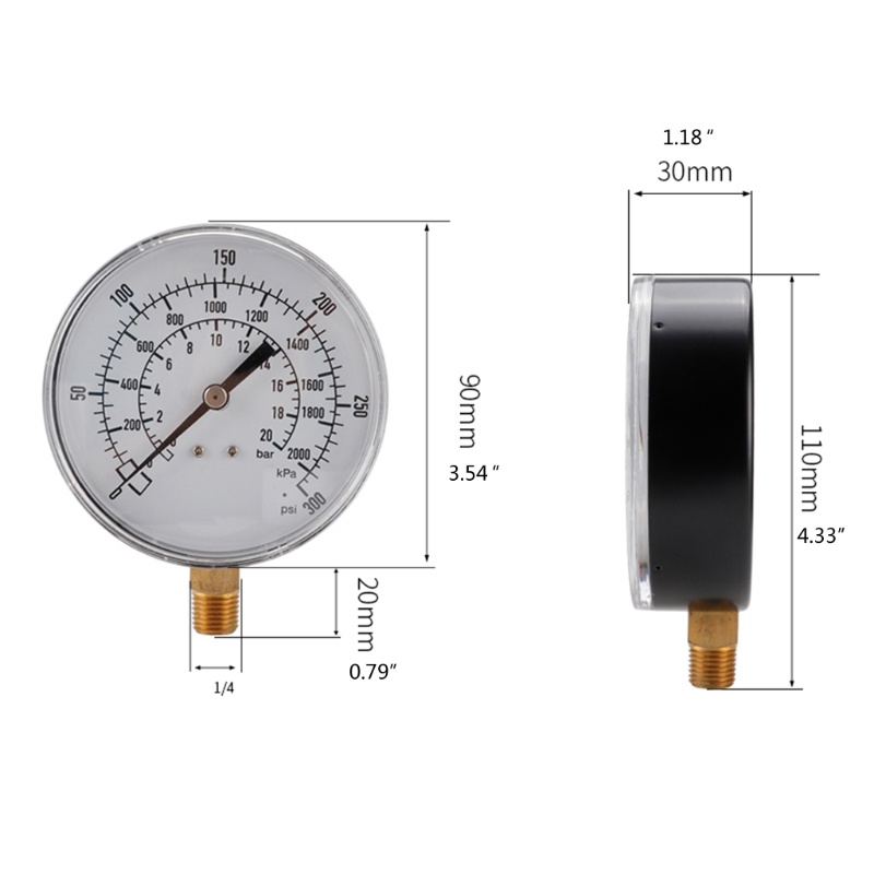 Đồng Hồ Đo Áp Suất Chân Không Chống Rung 0 300psi 0 2000kpa 0 20bar