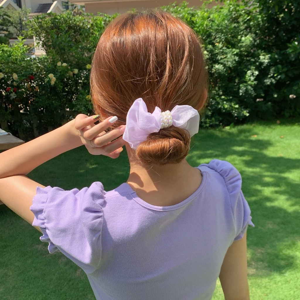 Scrunchies Cột Tóc Buộc Tóc Đính Ngọc LIN Ngọt Ngào