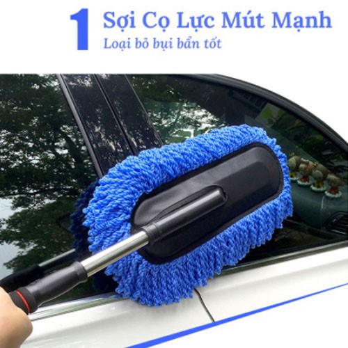 Chổi rửa xe ô tô sợi mềm LOẠI DẸT lau xe ôtô gương kính - Cán có thể kéo dài