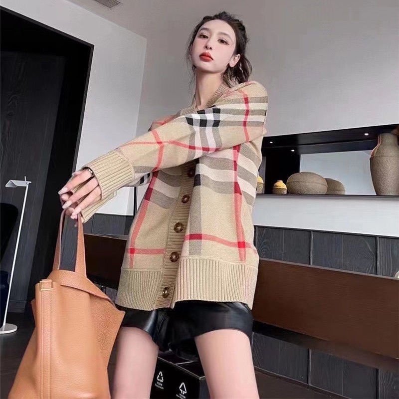Hàng Có Sẵn! Áo Khoác Cardigan Dệt Kim & Áo Sơ Mi Caro Thoải Mái Xu Hướng Thời Trang Mới