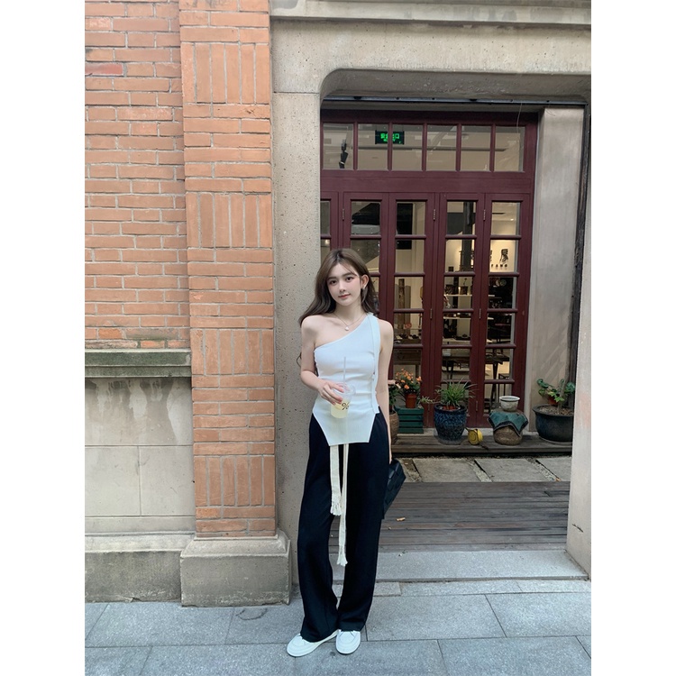 Quần Dài Thể Thao Lưng Thun Ống Rộng Rãi Màu Đen Thời Trang Hàn Quốc Sành Điệu Cho Nữ