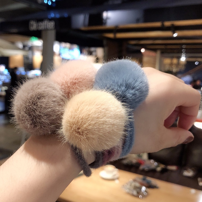 Dây Cột Tóc Cao Su Bọc Vải Lông Thỏ Nhân Tạo Dễ Phối Đồ Phong Cách Hàn Quốc Thời Trang Thu Đông