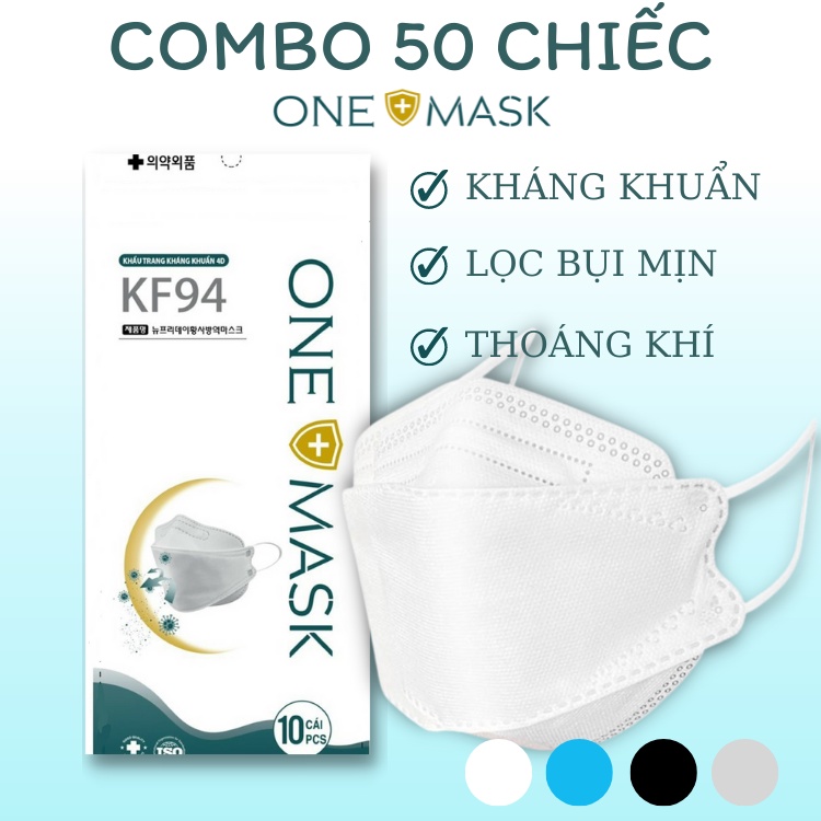 Combo 50c Khẩu trang 4D KF94 ONEMASK, Công nghệ Hàn Quốc, kháng khuẩn, chống lọc bụi mịn, khẩu trang y tế