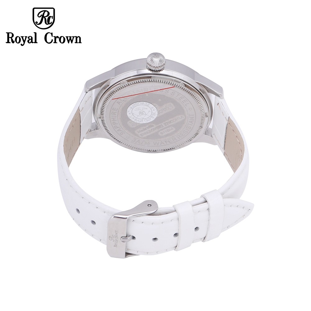 Đồng hồ nữ Chính Hãng Royal Crown 6118M-ST-B/A-W (dây da trắng vỏ trắng mặt full đá)