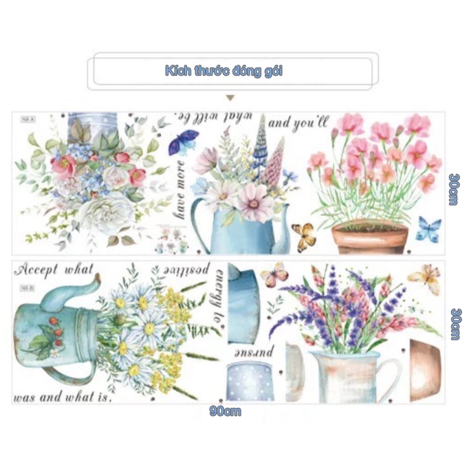 Decal trang trí tường - Những bông hoa cấm vào bình nước cực hay