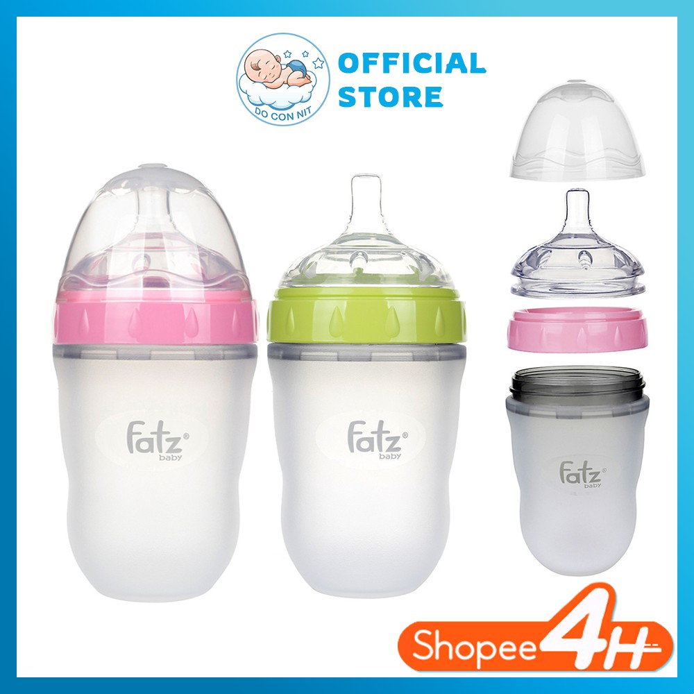 Bình Sữa SIlicon Cổ Siêu Rộng FATZ Fatzbaby 180ml / 240ml - FB0180C / FB0240C (Công nghệ Hàn Quốc)