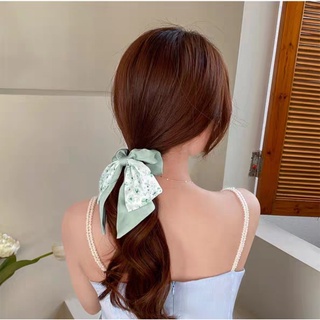 Cột tóc satin thắt nơ họa tiết hoa