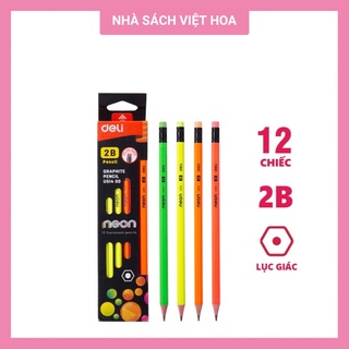 Bút chì thân gỗ lục giác Deli 2B màu Neon