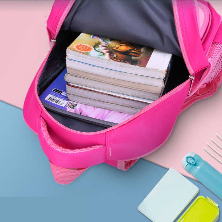 Balo học sinh màu hồng cánh sen dễ thương cho bé cắp sách đến trường - 38x28x16 cm - HS248