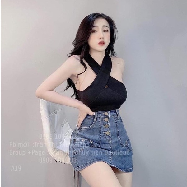 Áo Kiểu Nữ Cổ Yếm Phối Dây Chéo Croptop