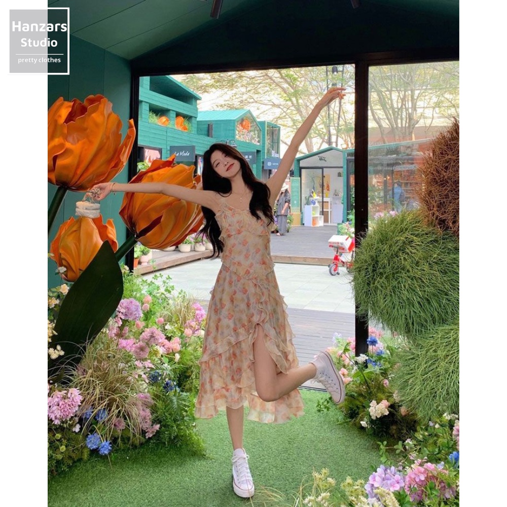 Váy Hai Dây Hoa Nhí Xẻ Tà Nhún Lưng Vintage Hanzars.studio 22