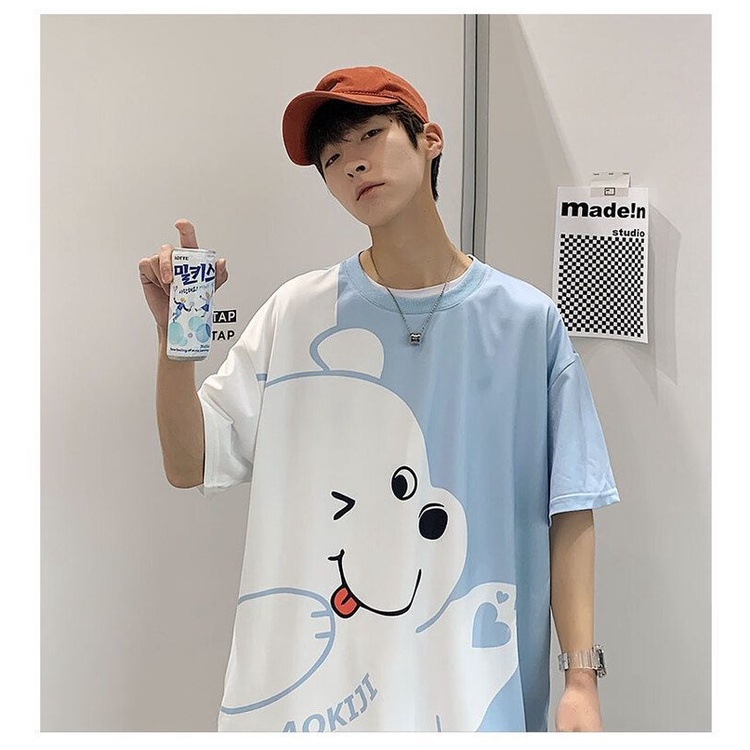 Áo thun tay ngắn in họa tiết hoạt hình phong cách mùa hè Hàn Quốc trẻ trung cho cặp đôi