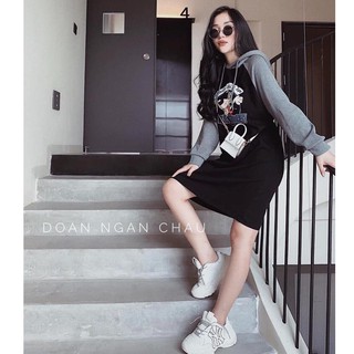 váy hoodie dài tay in hình chú chó hotdog