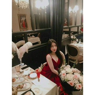 Đầm đỏ lưng đính ngọc H3143 (+hình thật)
