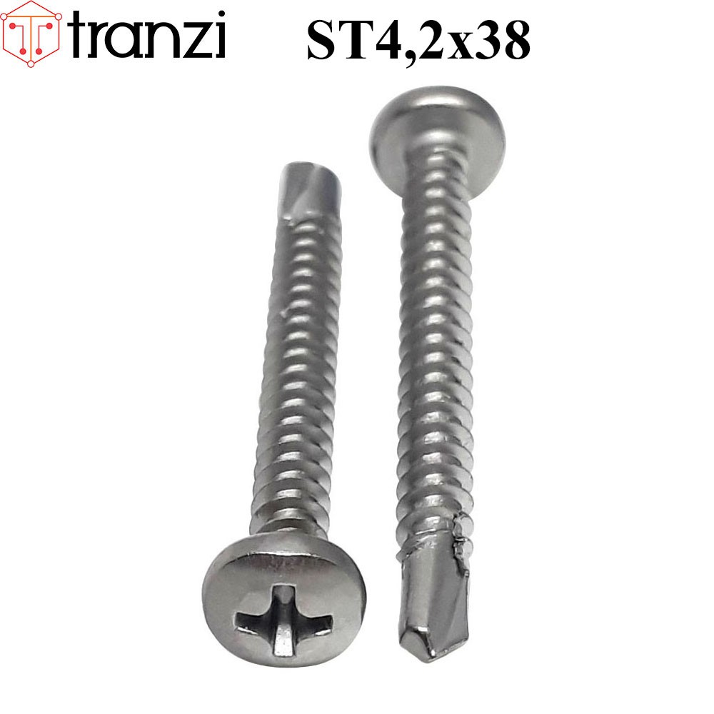 Vít tự khoan bake đầu cầu inox 304 ST4,2x38 - túi 50 cái