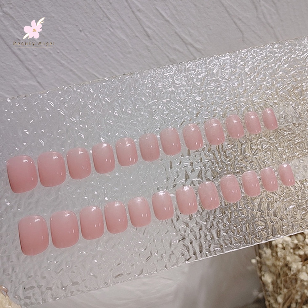 Bộ 24 Móng Tay Giả Ngắn Màu Hồng Sáng Bóng Thời Trang Cho Nữ