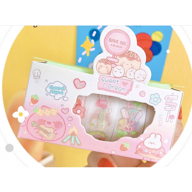 Washi Tape 5 Cuộn Băng Keo Trang Trí Sổ Lưu Niệm Siêu Cute