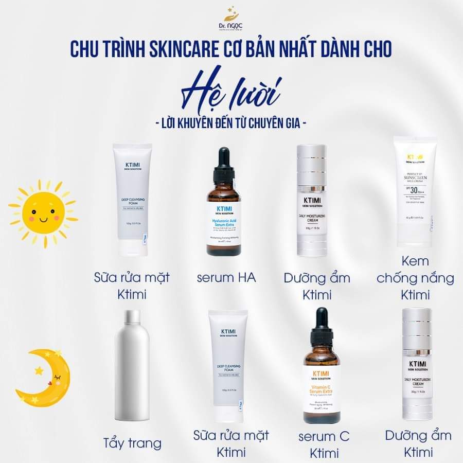 Combo 5 sản phẩm KTIMI cho CHU TRÌNH SKINCARE CƠ BẢN NHẤT DÀNH CHO HỆ ''LƯỜI''