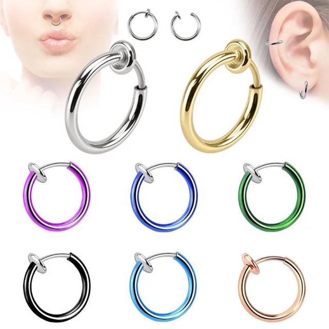 Bông tai khoen tròn dạng kẹp bấm lỗ hay không đều dùng được bt217