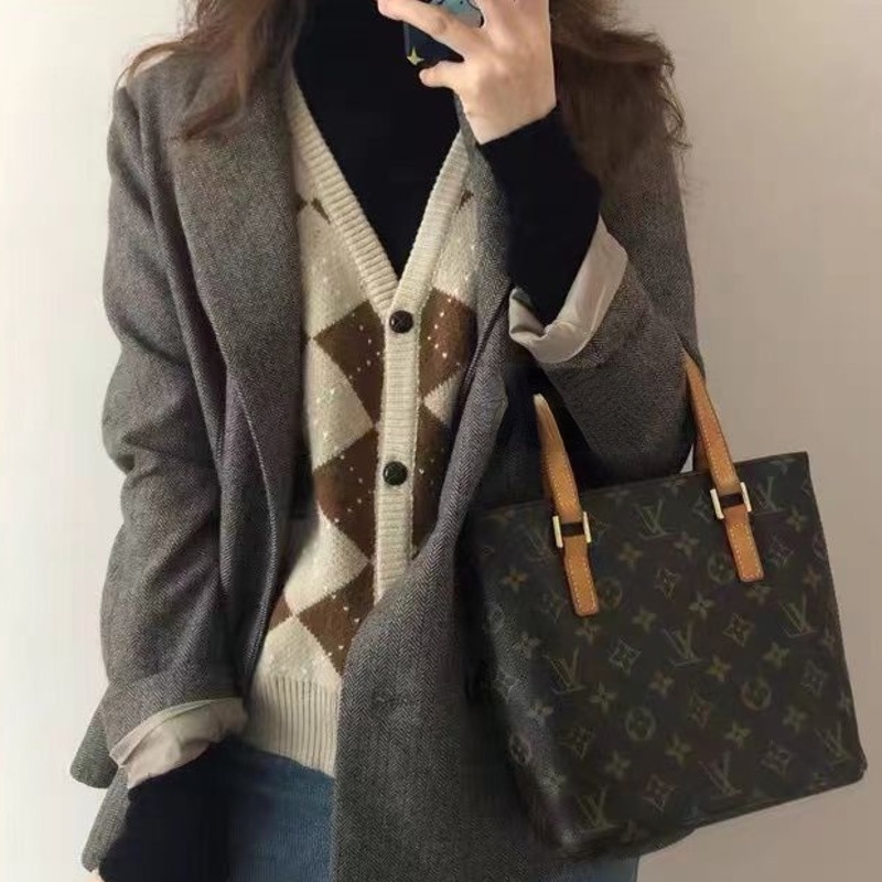Áo Len Không Tay Họa Tiết Kim Cương Phong Cách Hàn Quốc 206238 Áo Sweater Sát Nách Dáng Rộng Thời Trang Mùa Thu Trẻ Trung