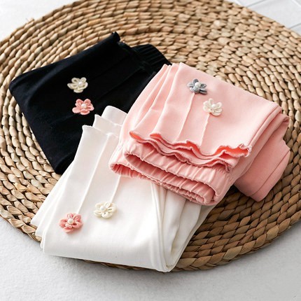 Quần legging thêu hoa phong cách thời trang cho bé gái Thời trang trẻ em thêu hoa nhỏ trẻ em quần áo trẻ em