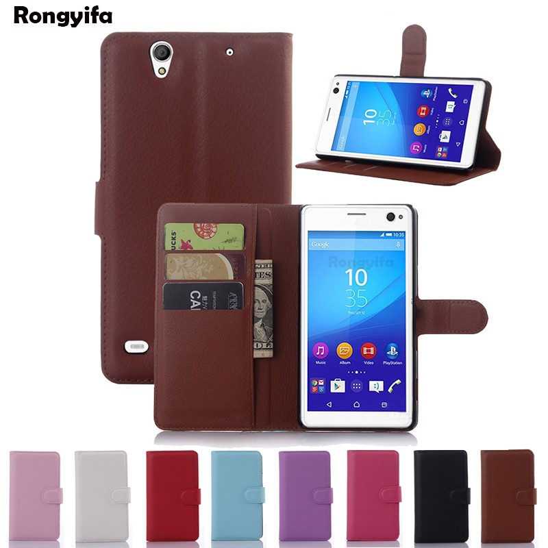 For Sony Xperia C4 Case Litchi Leather Wallet Flip Cover Card Slots Stand Holder