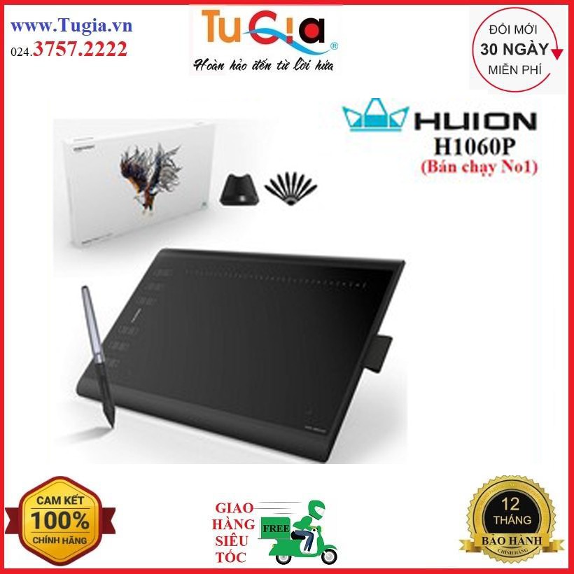 Bảng vẽ điện tử cảm ứng Huion H1060P (8192 + Tilt) hỗ trợ máy tính, Mac & Android - Hàng chính hãng