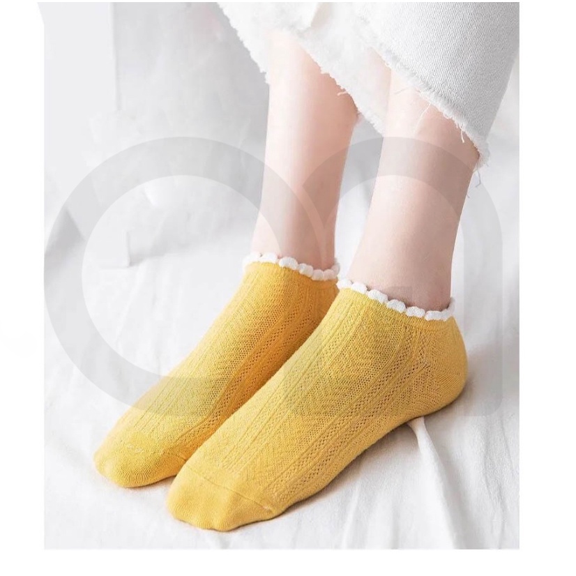 Tất Vớ Cổ Ngắn Nữ Nhiều Màu Cổ Ren Trơn Thời Trang Đẹp Vải Cotton